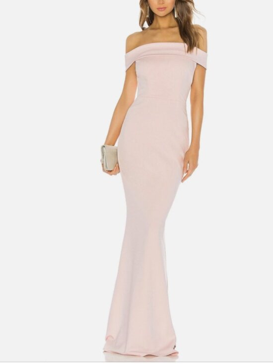 Katie May Dresses & Skirts - Katie May Legacy Off Shoulder Crepe Mermaid Gown Blush Maxi Dress Size 8